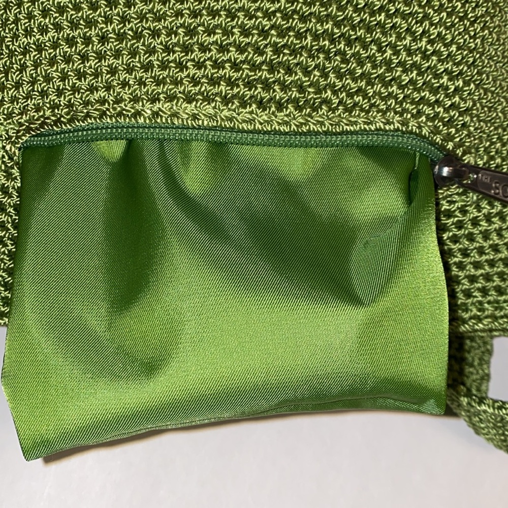 THE SAK Crocheted Silver-Tone Branded Zipper Purse Shoulder Bag Green VGUC - Picture 9 of 17